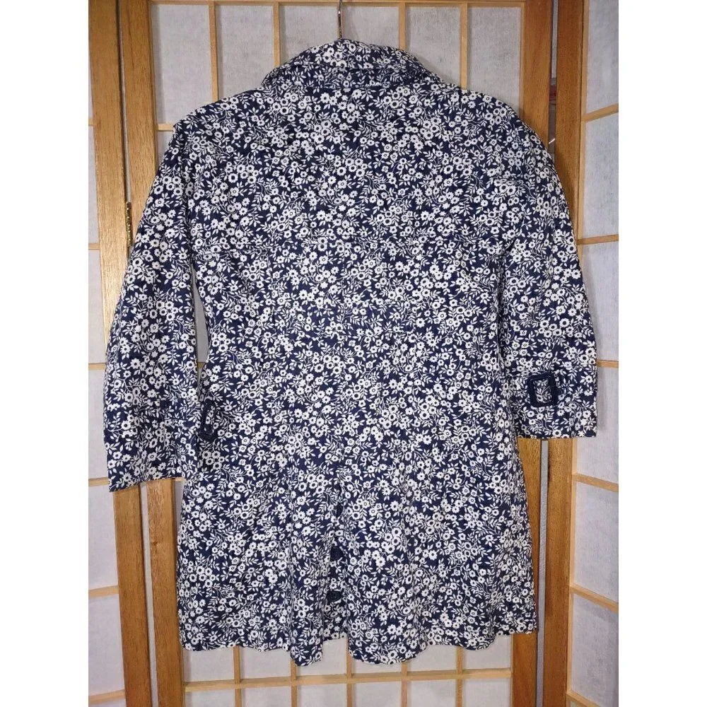 Baby Gap Toddler Size 4 Floral Trench Coat Navy White Double Breasted Jacket